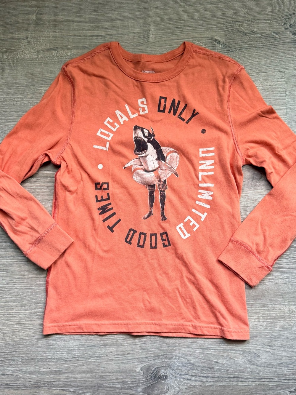 Sonoma Boys' S(8) Coral Orange Graphic Long-Sleeve Tee “Locals Only”